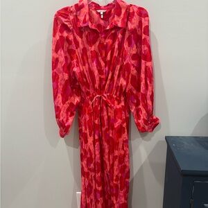 ESQUALO Vibrant Red and Pink Long Sleeve Dress